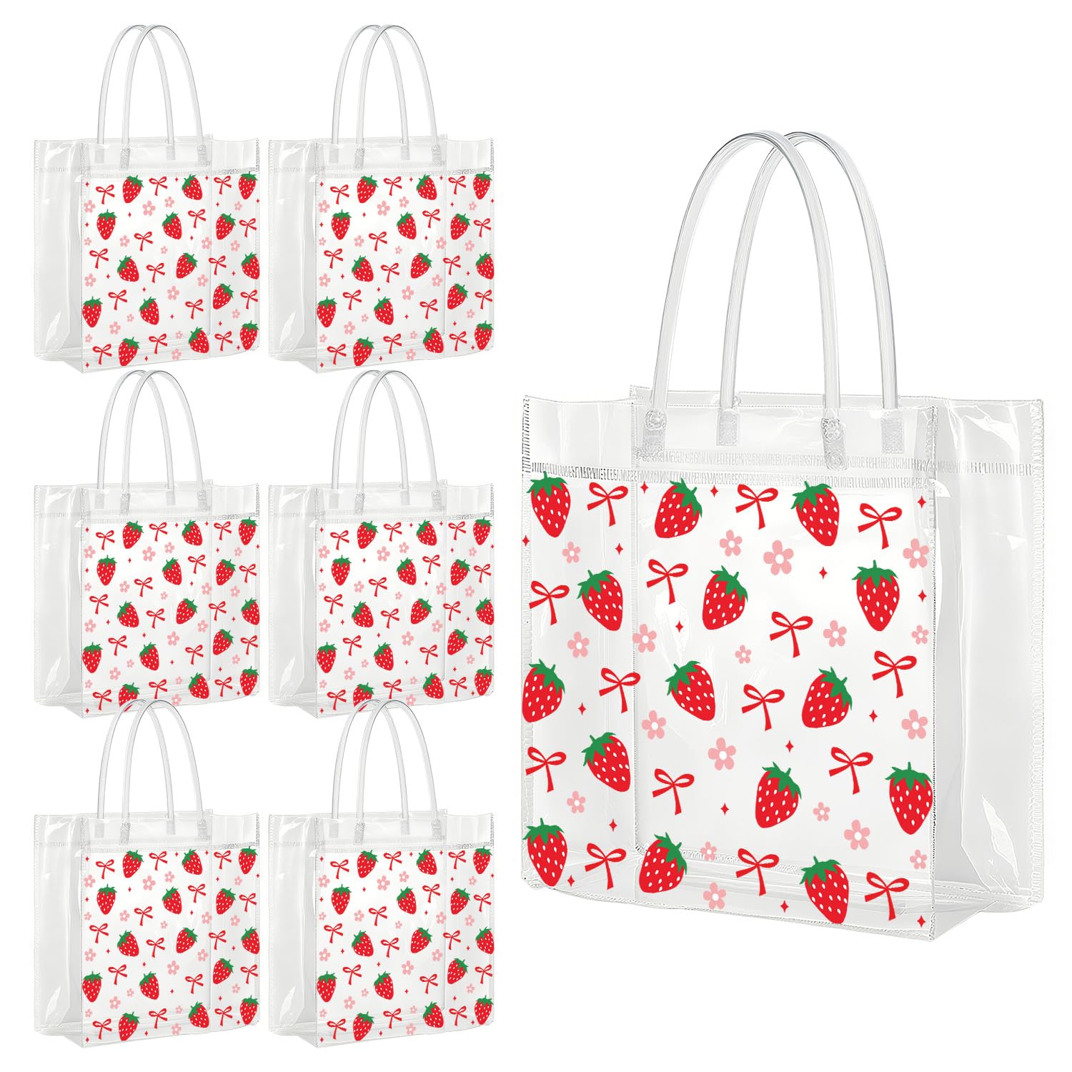Strawberry Clear Party Favor Bags - Sweet Berry Clear Pvc Goodie Candy Bags Fruit Themed Handbag Party Supplies for Wedding Birthday Baby Shower Valentine's Day Mother's Day