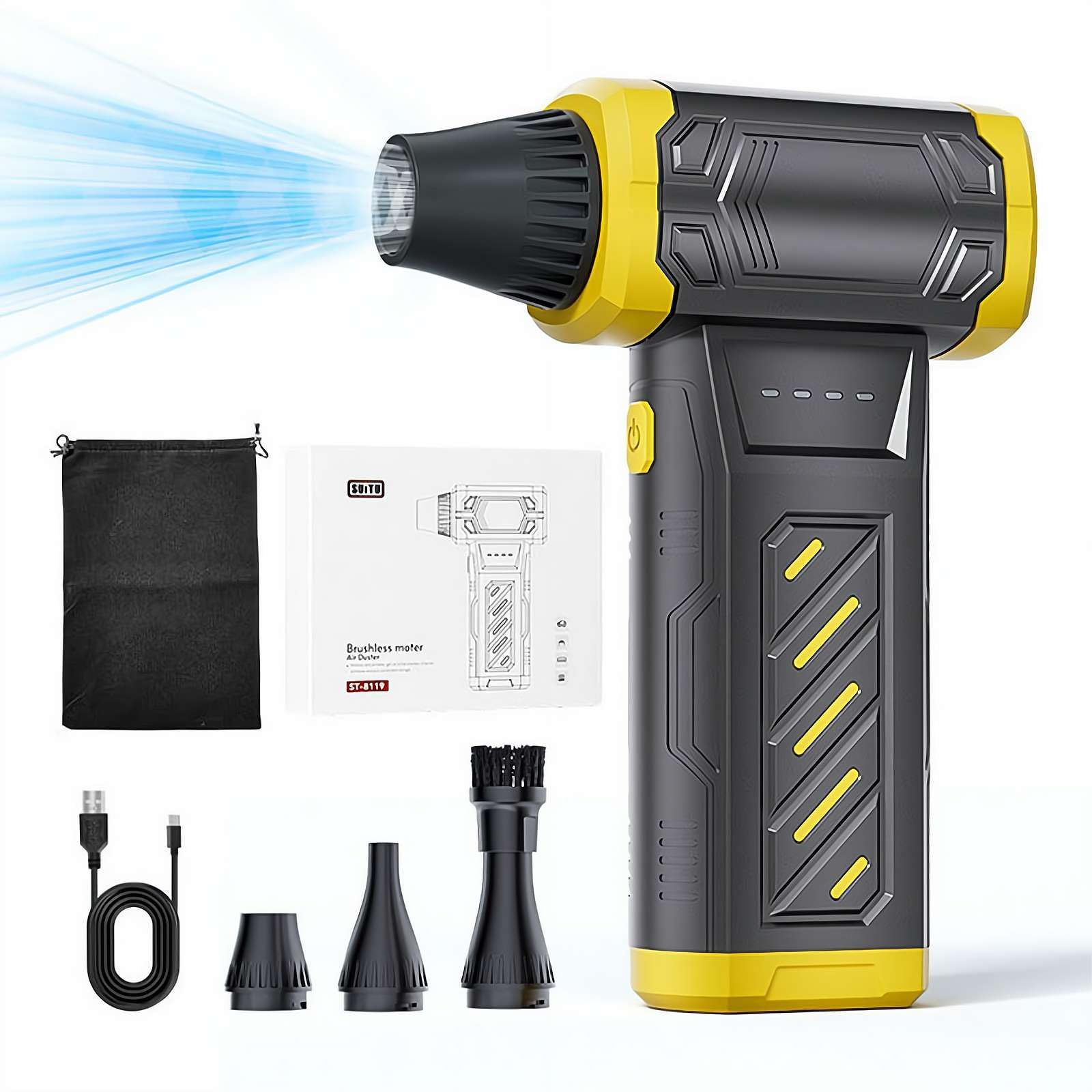Mini turbo, spazzaneve portatile da 130.000 giri/min, a 3 velocità, portatile, con kit di aspirazione per asciugatura, rimozione S-now, pulizia