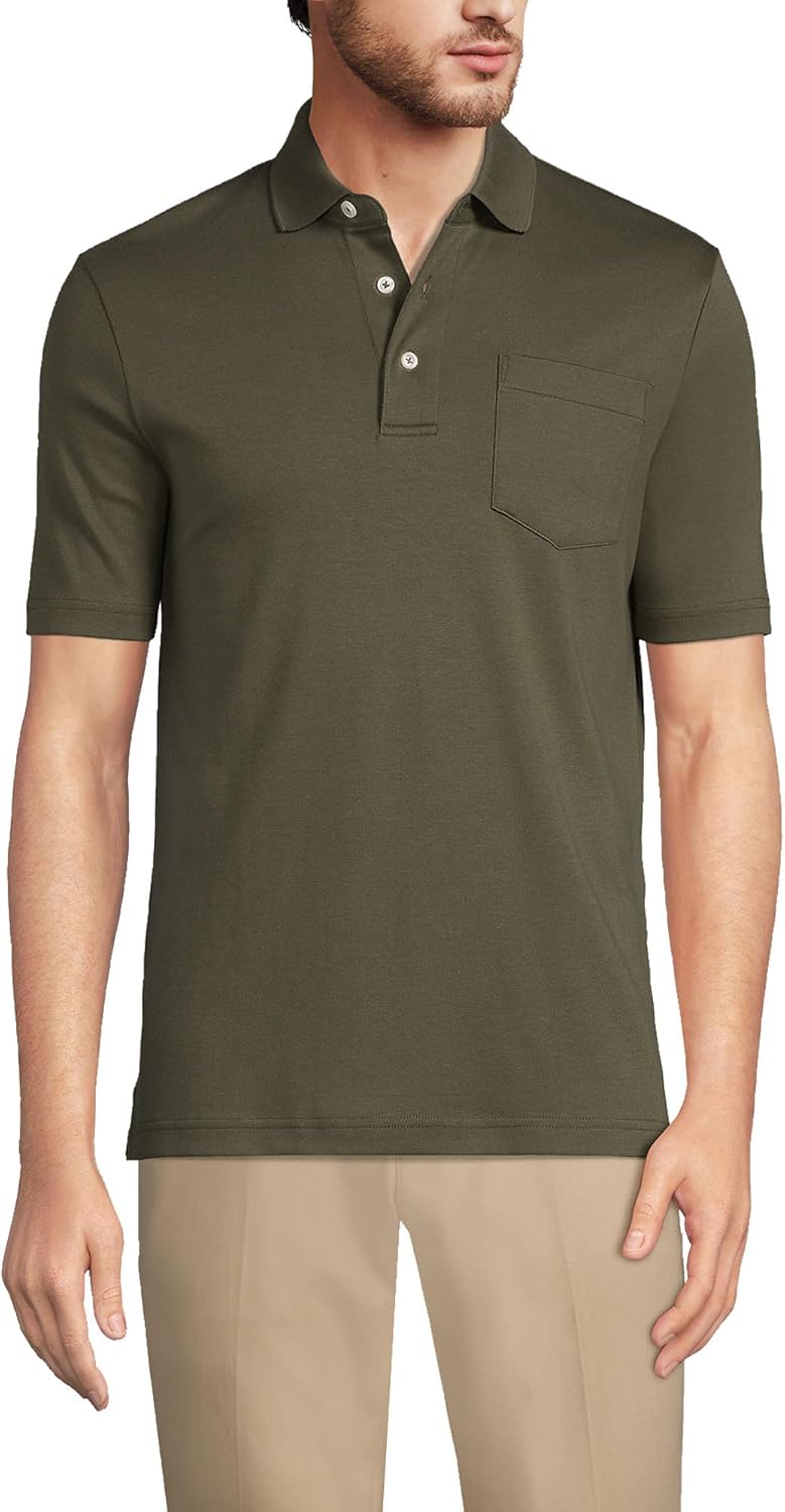 Lands' End Men's Premium American-Grown Supima Cotton Polo Shirt, Short Sleeve, Pocket - Big & Tall