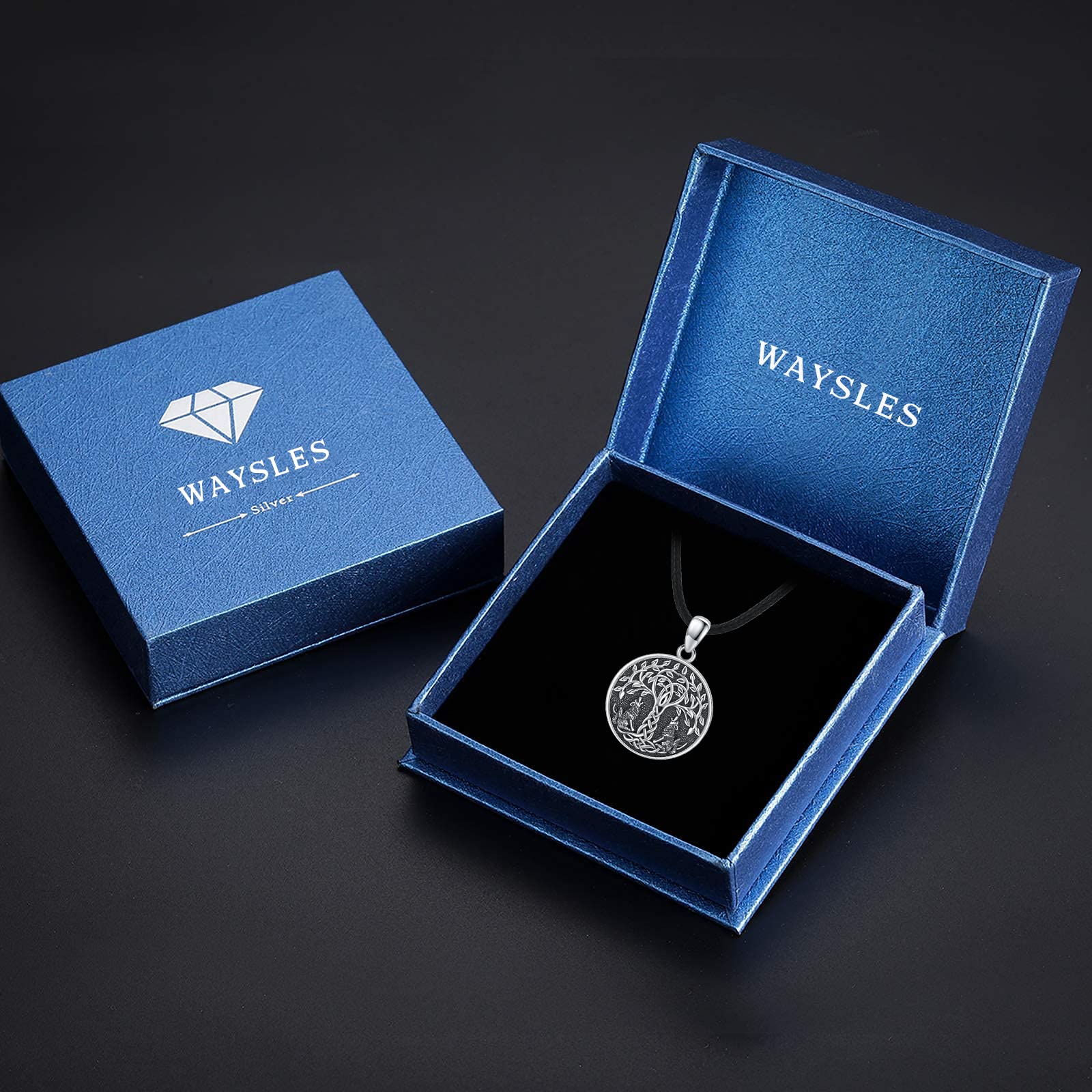 Cadena de árbol de la vida para hombre de plata de ley 925 árbol de la vida cuervo lobo colgante celta nudo redondo amuleto vikingo joyas regalos para mujeres hombres