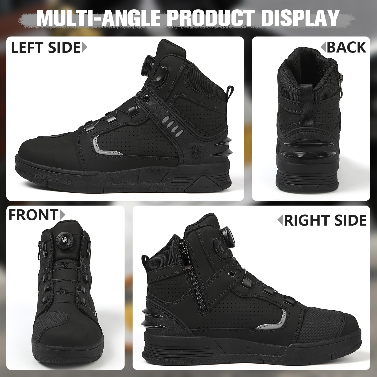 Scarpe Moto Uomo, Stivali Moto, Stivali Scarpe Moto Motocross Strada | Traspiranti con cerniere laterali e supporto per la caviglia, Strisce riflettenti, Suola in gomma antiscivolo