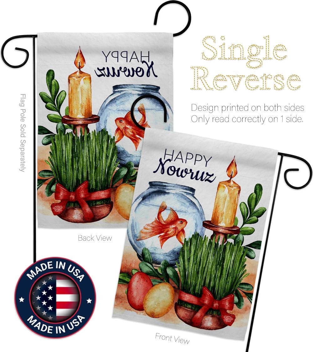 Iranian Nowruz Nowruz Flag Wall Scroll Wood Dowel Set Tapestry Indoor Poster Home Decor Kitchen Room Door Hanging Iranian Decorcations Porch Sign for House Persian New Year Gifts Made in USA