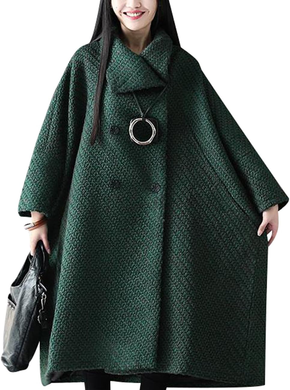 Youlee Women's Winter Autumn Stand Collar Double-Breasted Coats Woolen Coats