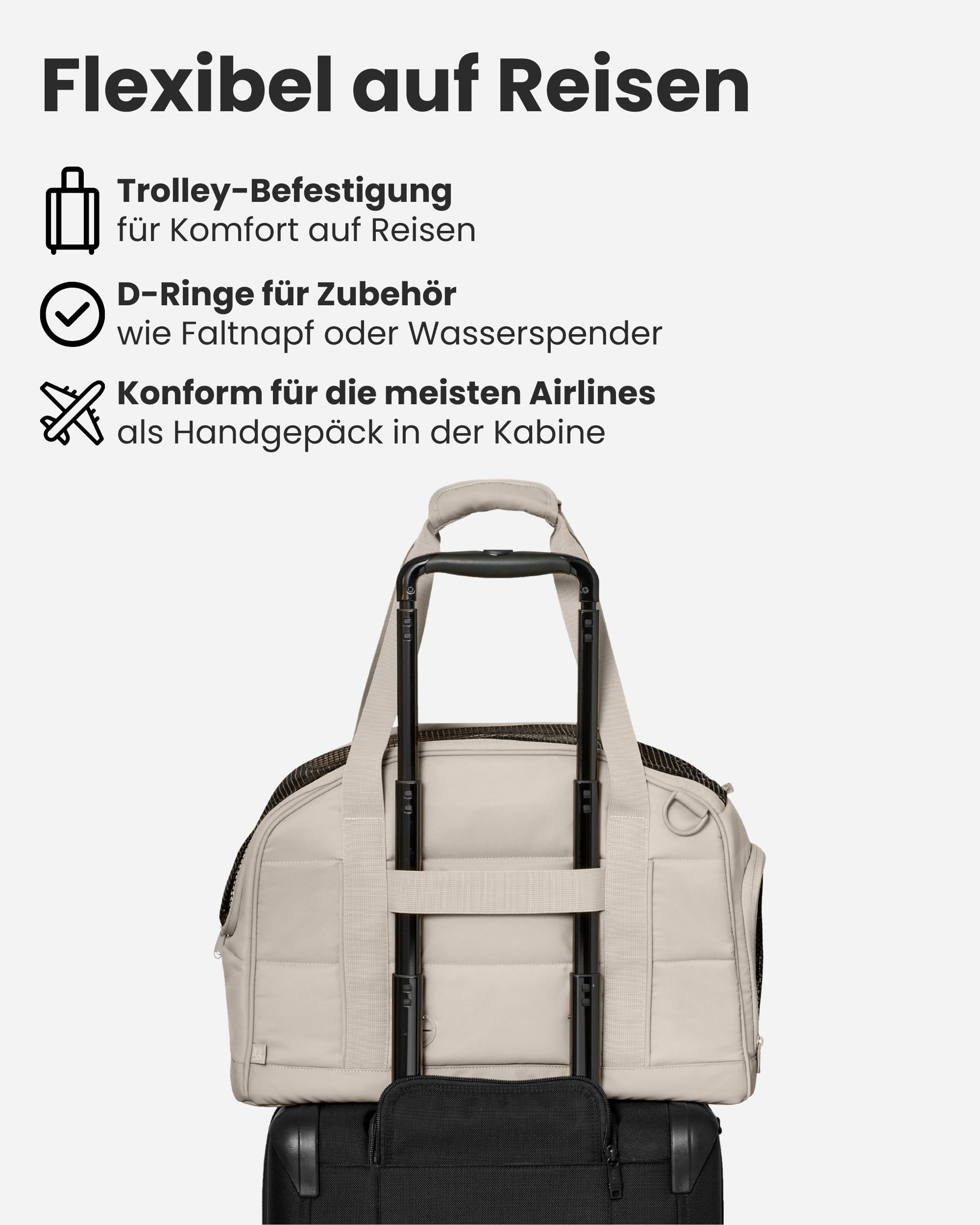 Larkson Hundetransportbox für Kleine Hunde bis 12kg Beige - Tjark - Hundetasche fürs Flugzeug - Transporttasche für Reisen mit Hund & Katze - Entspricht Vorgaben der meisten Airlines