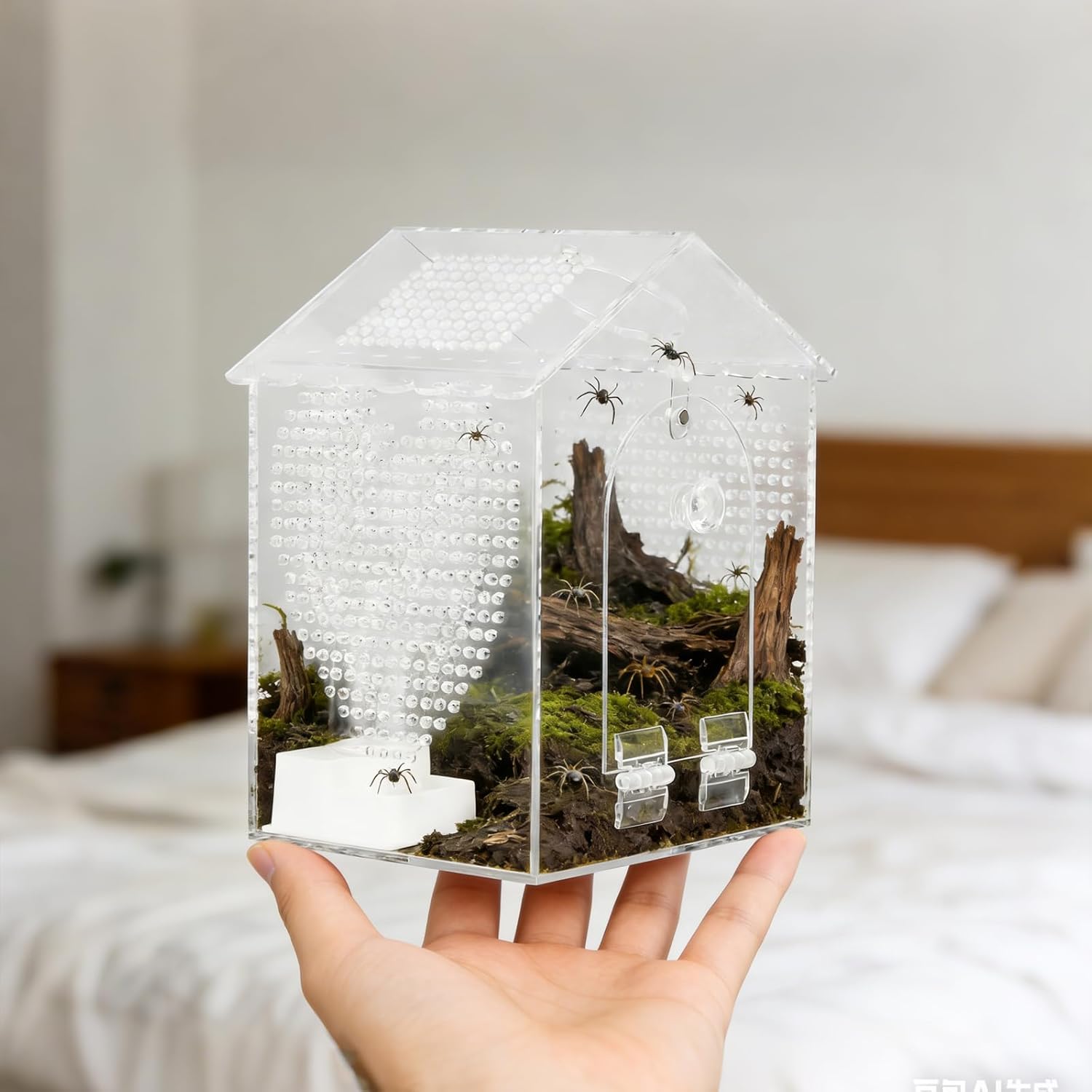 BestYiJo Large Jumping Spider Enclosure, Lengthen Seamless Acrylic Terrarium with Feeder and Waterer – Ideal for Jumping Spiders, Praying Mantis, Scorpions, Hermit Crabs & Micro Reptiles
