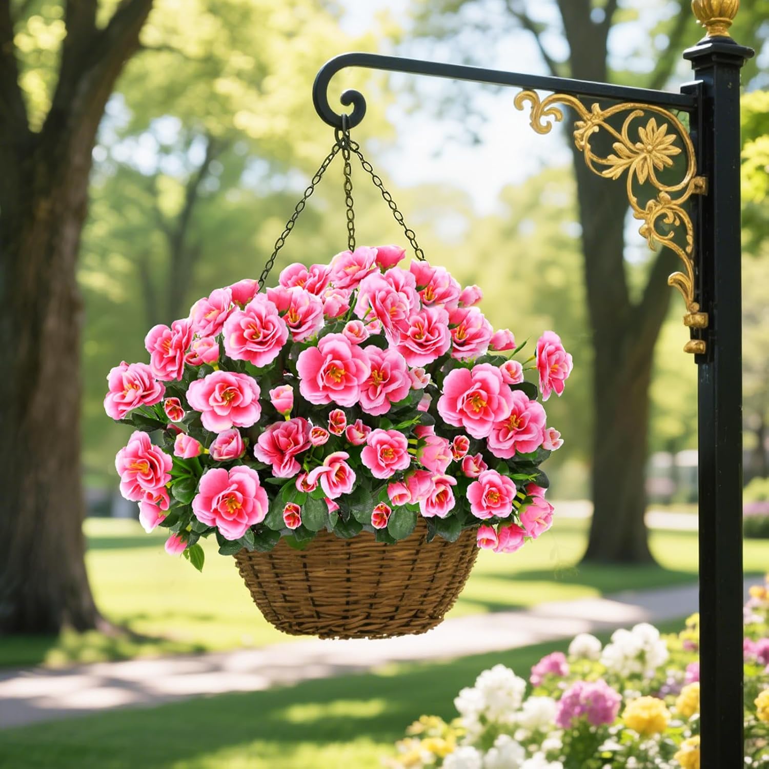Waipfaru 4 Large Bundles Artificial Faux Outdoor Flowers Plants for Spring Summer Decoration, Fake Silk Camellia UV Resistant Look Real for Planter Outside Front Door Porch Patio Balcony, Light Pink