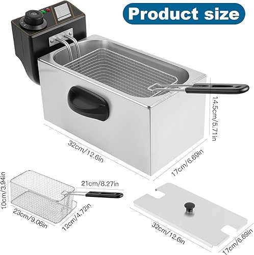Miniatura 6 de Freidora eléctrica de 4.2 cuartos de galón con cesta y tapa, freidora eléctrica de control de temperatura ajustable, freidora de acero inoxidable,