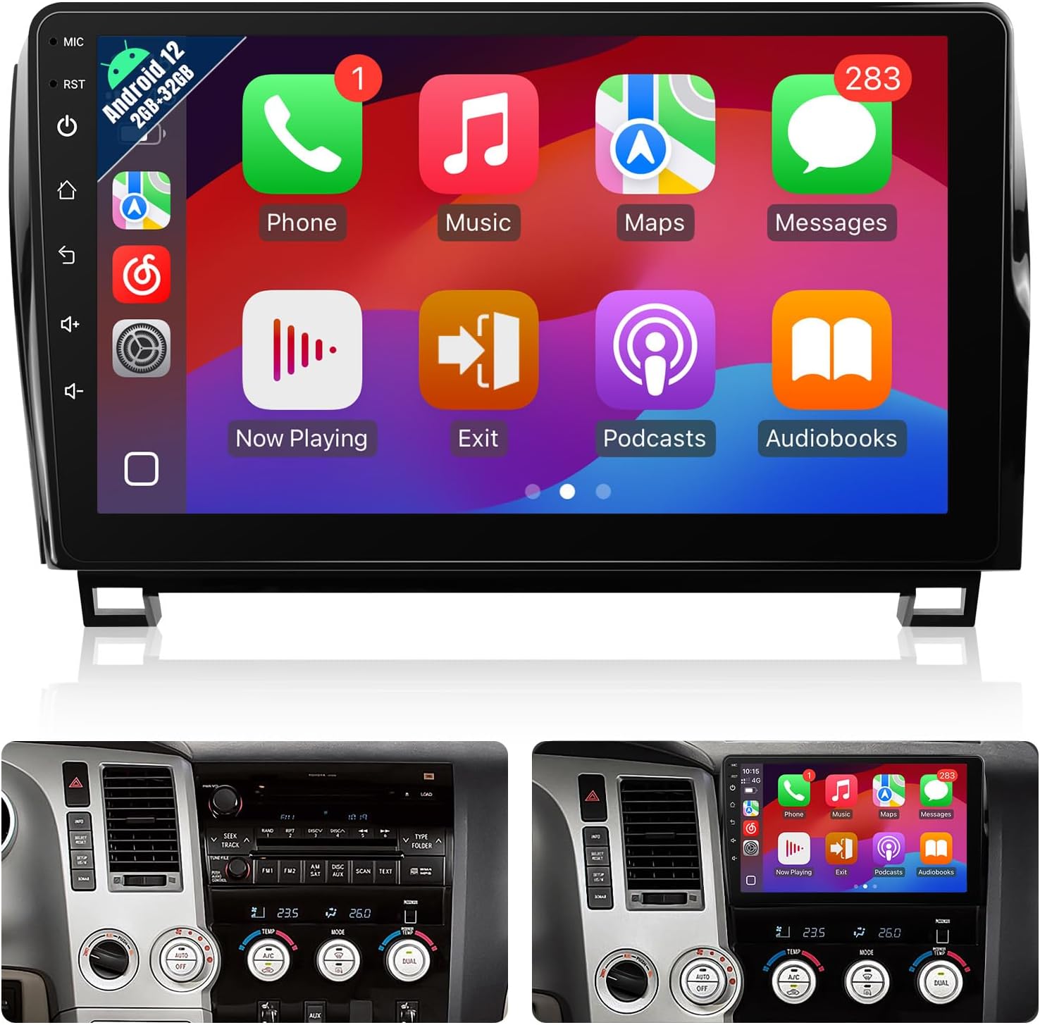 Naifay 8Core Android 12 Car Radio for Toyota Tundra 2007-2013, 2+32G 10.1" IPS Touchscreen for Tundra Stereo with Carplay Android Auto/Bluetooth/Wi-Fi/FM/GPS/SWC/Canbus(Fit Small Screen with J.B.L)