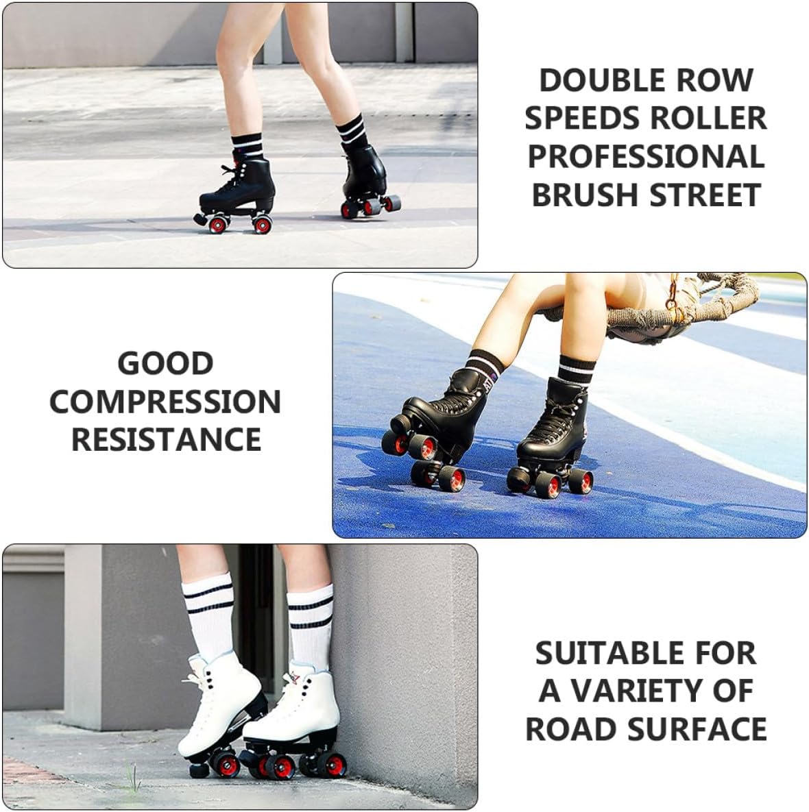 Double Row Roller Skate Wheels 95a Pu Replacement Wheels Set of 4 for Inline Skates, Sturdy Skating Accessories for Outdoor and Indoor Roller Skating
