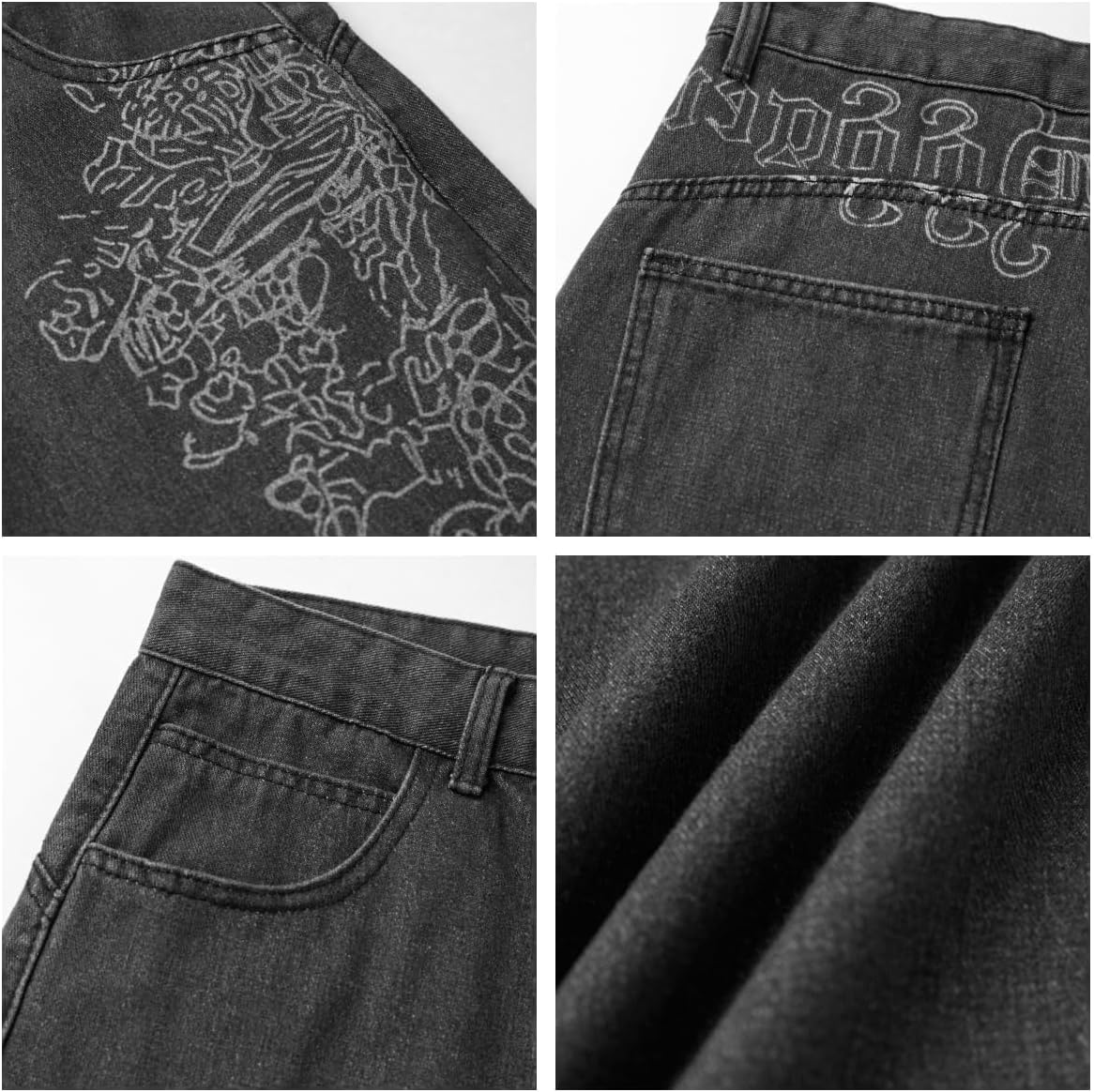 Baggy Jeans Y2k Goth Pants Women Men Hip Hop Street Jeans with Skeleton Print Vintage High Waist Denim Wide Leg Pants Wear - Image 4