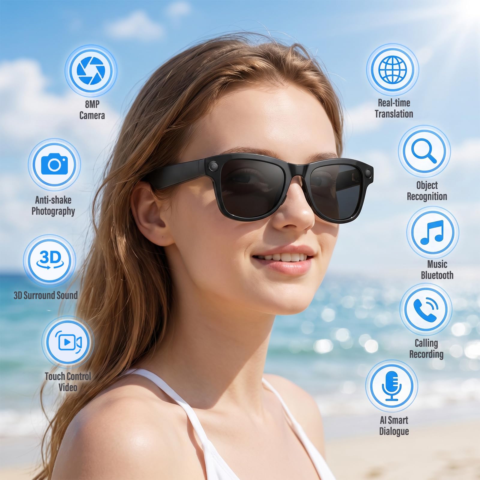 LIROPAU AI Smart Glasses con fotocamera da 8 MP, occhiali intelligenti