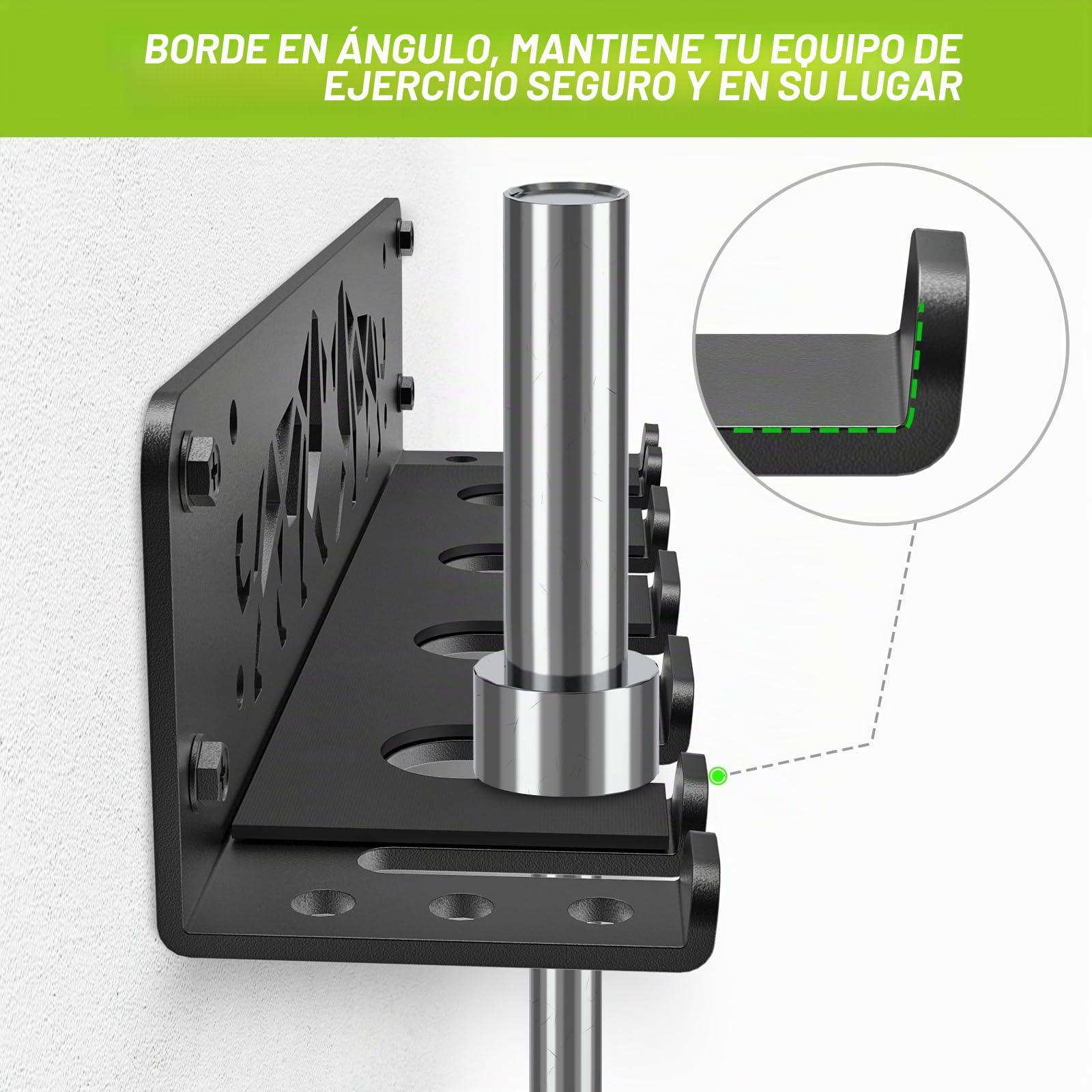 Kipika Versátil soporte de barra de pared con ganchos para barras de pesas con capacidad para barras de pesas de menos de 33 mm y accesorios de fitness, organización de gimnasio eficiente para uso