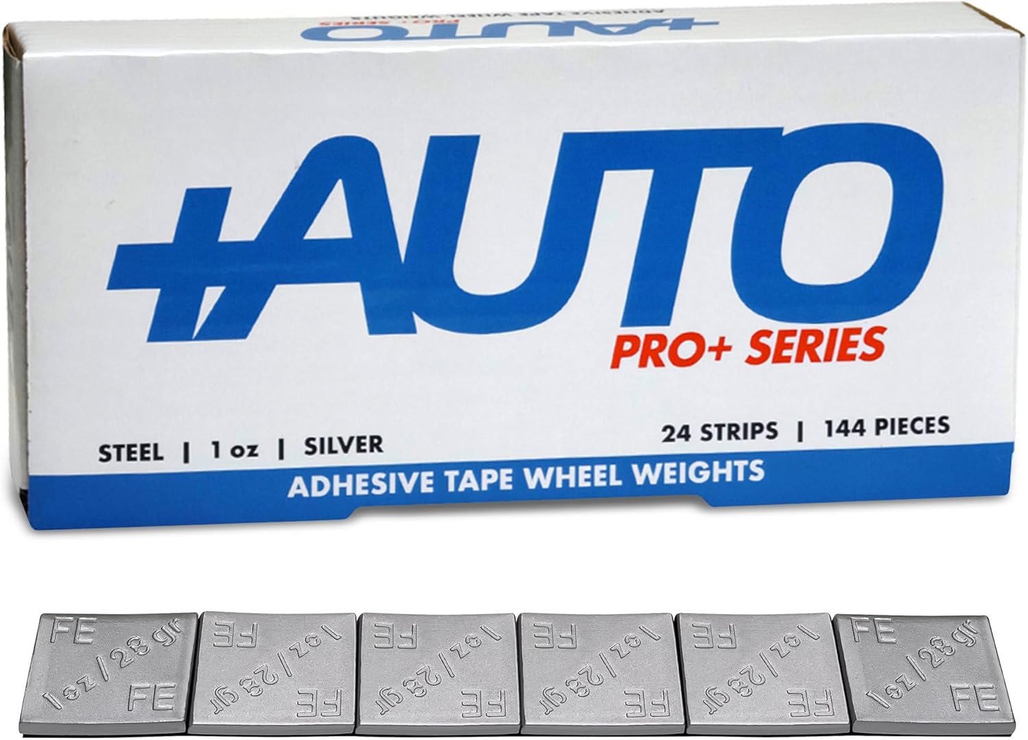 +AUTO 1oz, 1.0oz, Steel, Adhesive Stick on Wheel Weights, EZPeel Tape Weights, Cars, Trucks, SUVs, Motorcycle, Low Profile, Rim Contoured, OE Certified, U.S.A. Professional Grade, 144pcs (Silver)