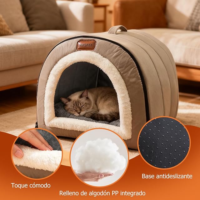 Foto 4 de 7 de PETCUTE Caseta para Mascotas 2 en 1,Cama Plegable para Perros,Cueva Relajante para Gatos con Cojín…