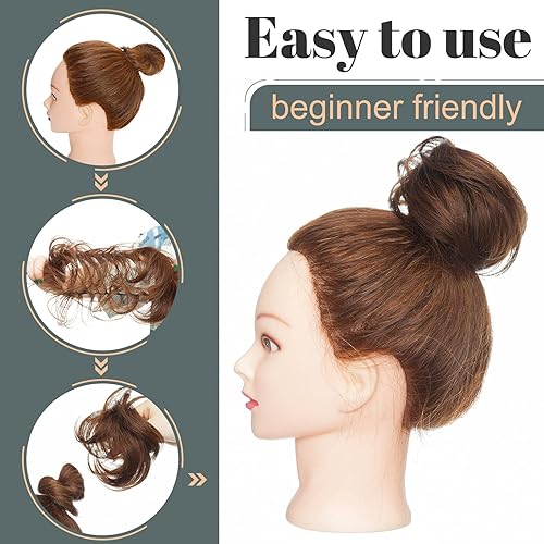 Miniatura 8 de Hairro Moño desordenado para mujer, coleteros de cabello humano real, extensiones de cabello recogido al instante, con banda de goma elástica, 1