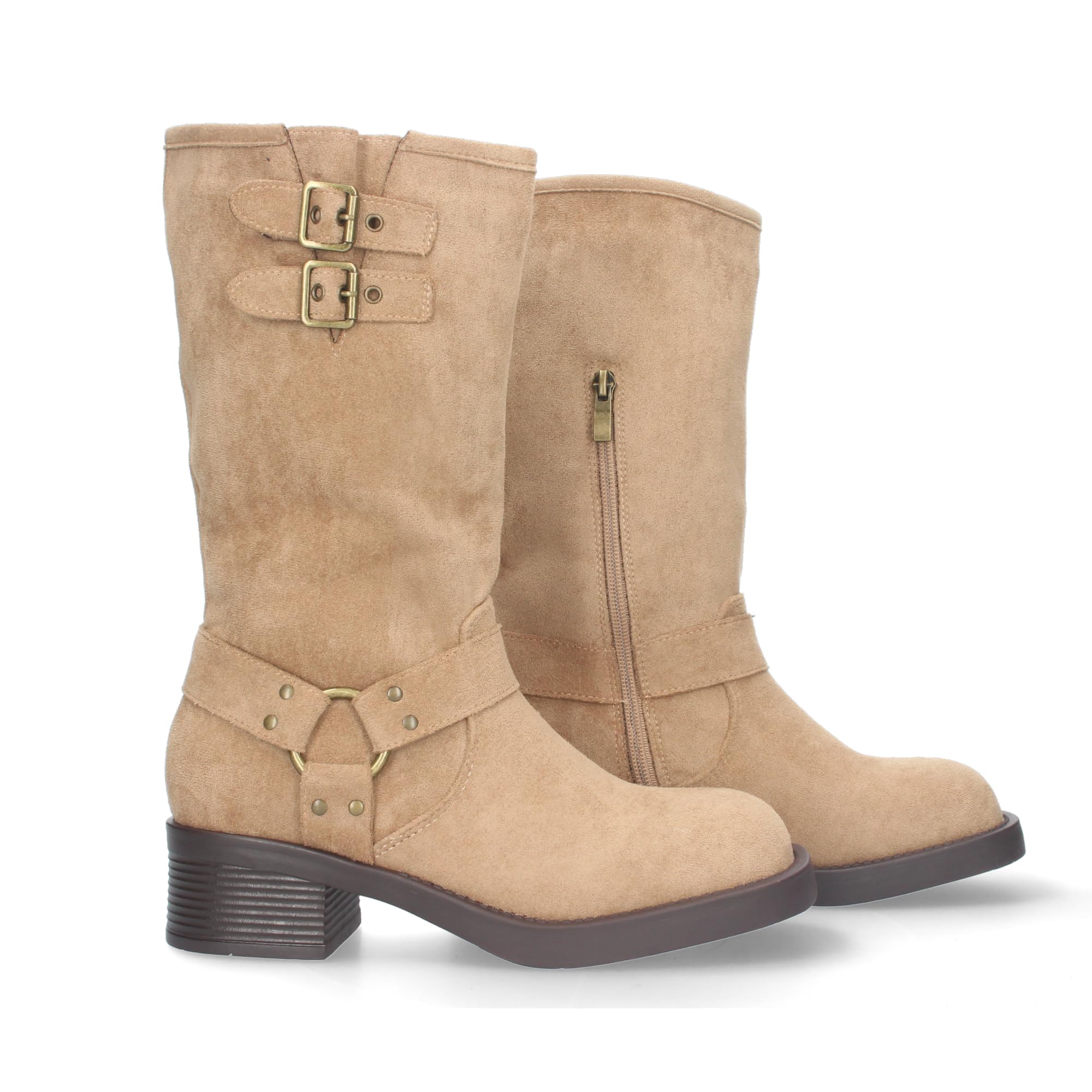Damskie buty motocyklowe na niskim obcasie, zapinane na zamek, wygodne do noszenia na co dzień i do jazdy. Długość cholewki 27 cm.