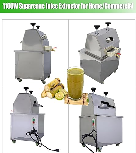 Miniatura 9 de INTBUYING Exprimidor de caña de azúcar de 110 V 1100 W, 3 rodillos de acero inoxidable eléctrico de caña de azúcar, extractor de jugo de caña de