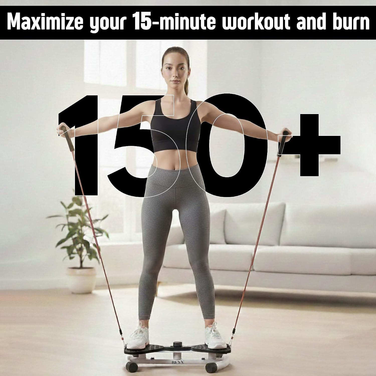 Waist Twister Machine with Digital Counter, Adjustable Twist Board with Resistance Bands, Noiseless Ab Trainer for Home Gym, 300 lbs Capacity, Tracks Time, Reps & Calories - Black