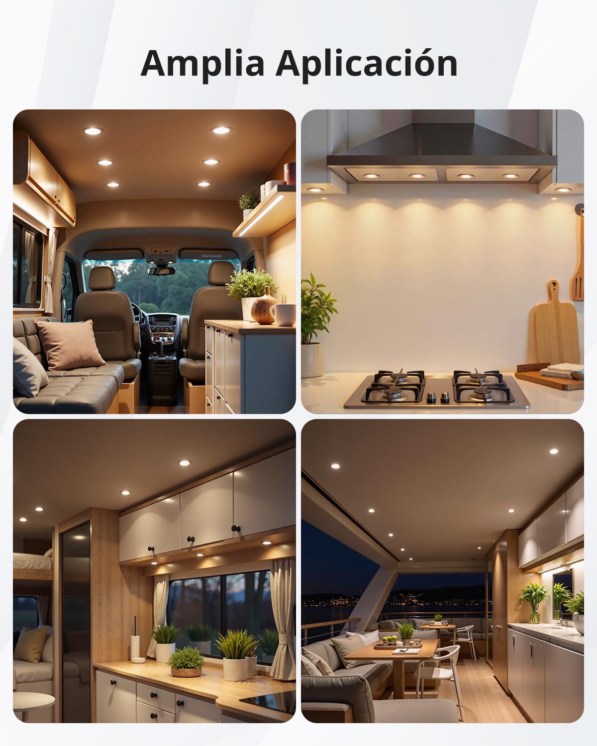 Gr4tec Focos LED Interior Techo 12V, 4x 3W Ojos de Buey LED Luz Calida 3000K 240lm 84Ra, IP44 Foco 12V Ultrafino Agujero 58-62mm, Aluminio Downlight Para Camper Cocina Armarios