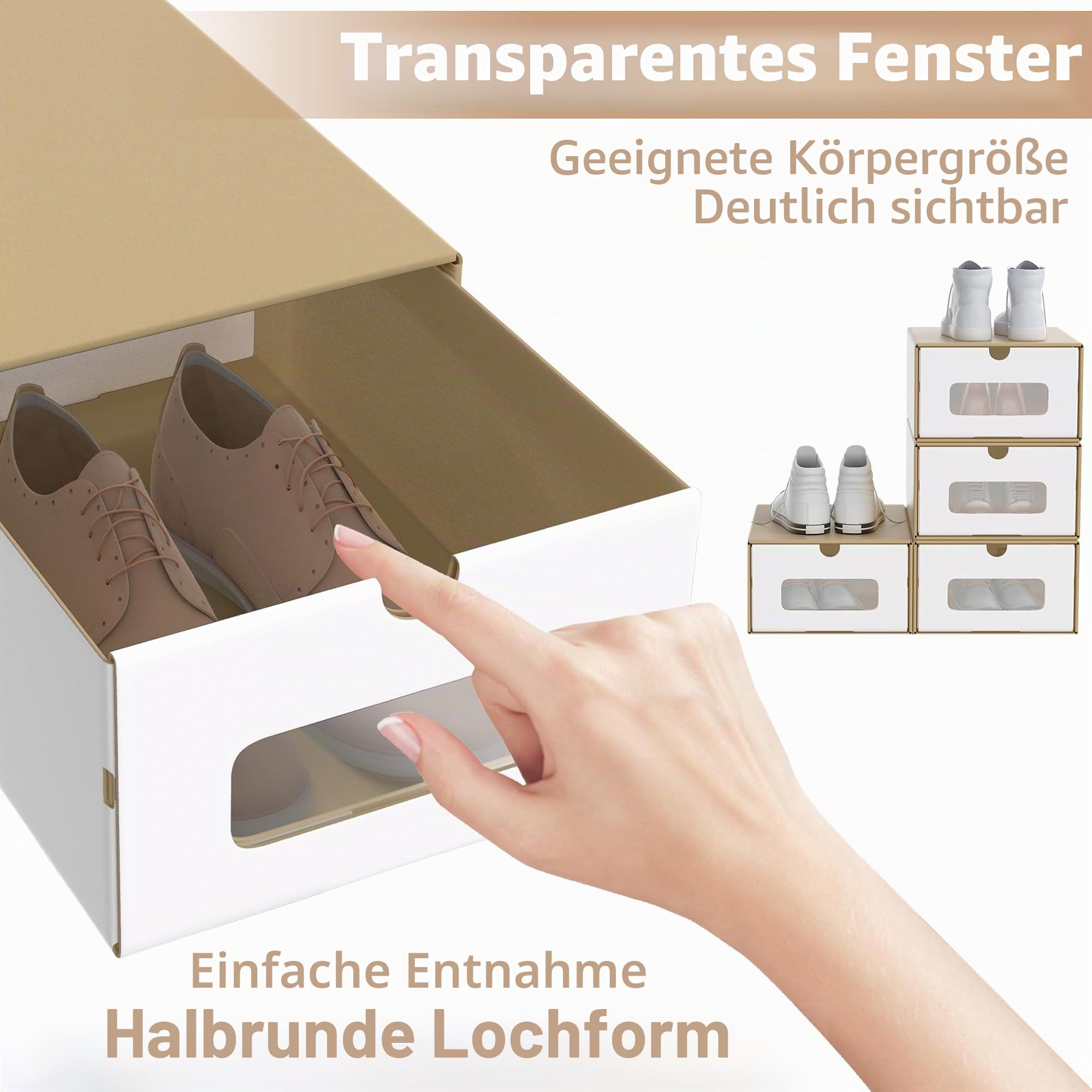 NAIZY Schubladenbox 20 Stück Schuhorganizer 34.5x23.5x13.5 cm Schuhboxen Stapelbar Kraftpapier Schubladenbox mit Deckel & Fenster für Schuh & Zubehör