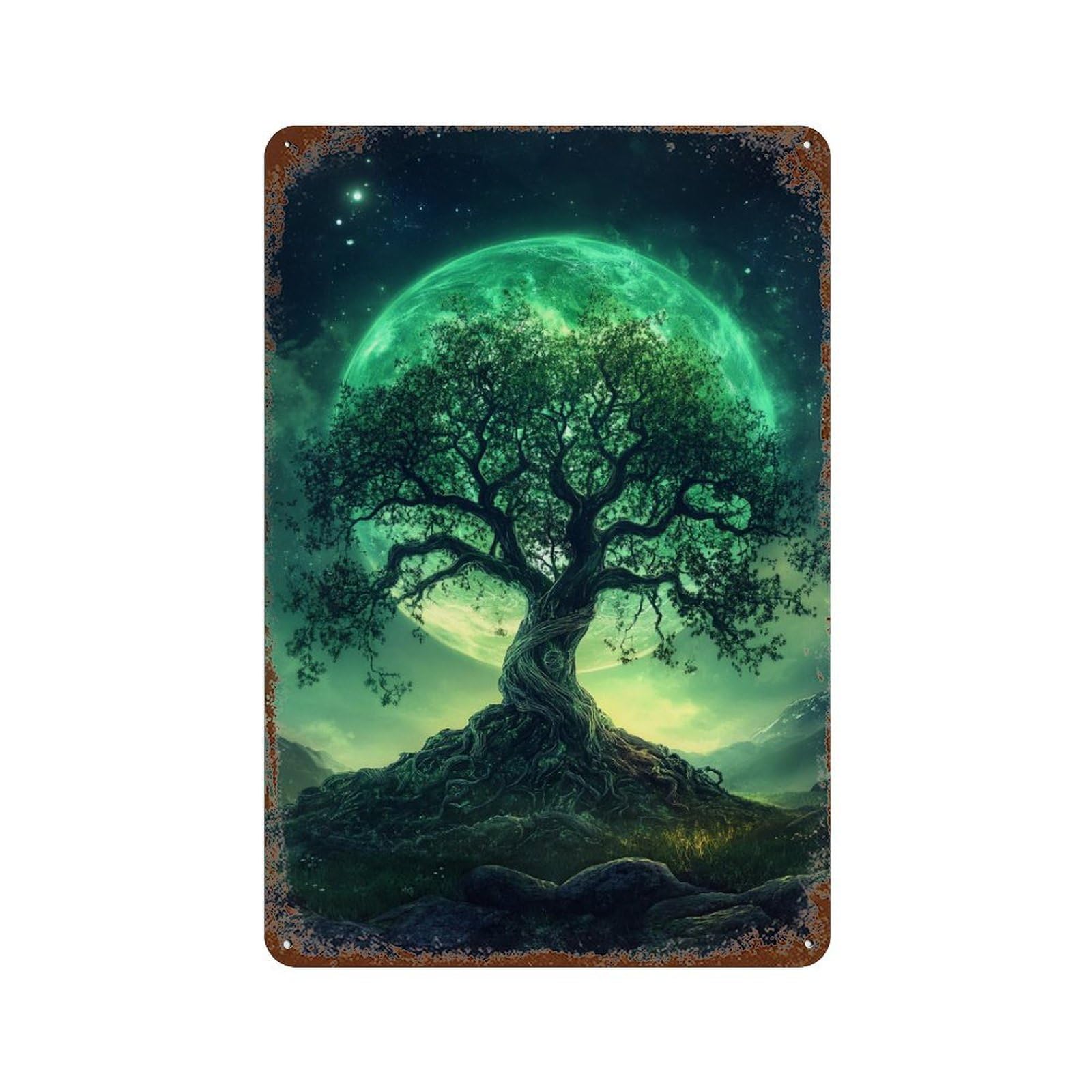 Enchanted Forest Moonlit Night Vintage Metal Tin Sign 11.8"x7.9", Rustic Home Decor for Garage, Bar And Workshop Decor