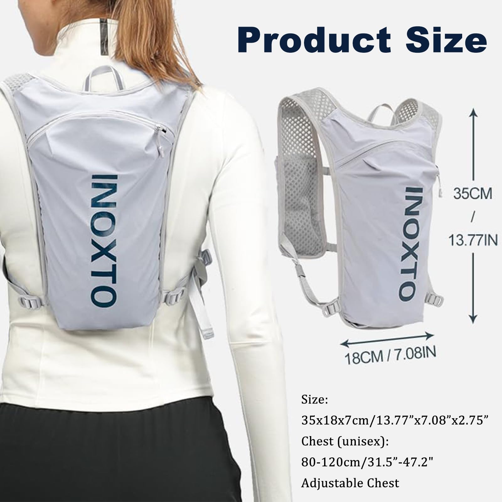 Gilet da corsa regolabile per donne e uomini, con sacca d'acqua da 1,5 l, leggero, traspirante, riflettente, da corsa, con borracce d'acqua, porta telefono, zaino per escursionismo