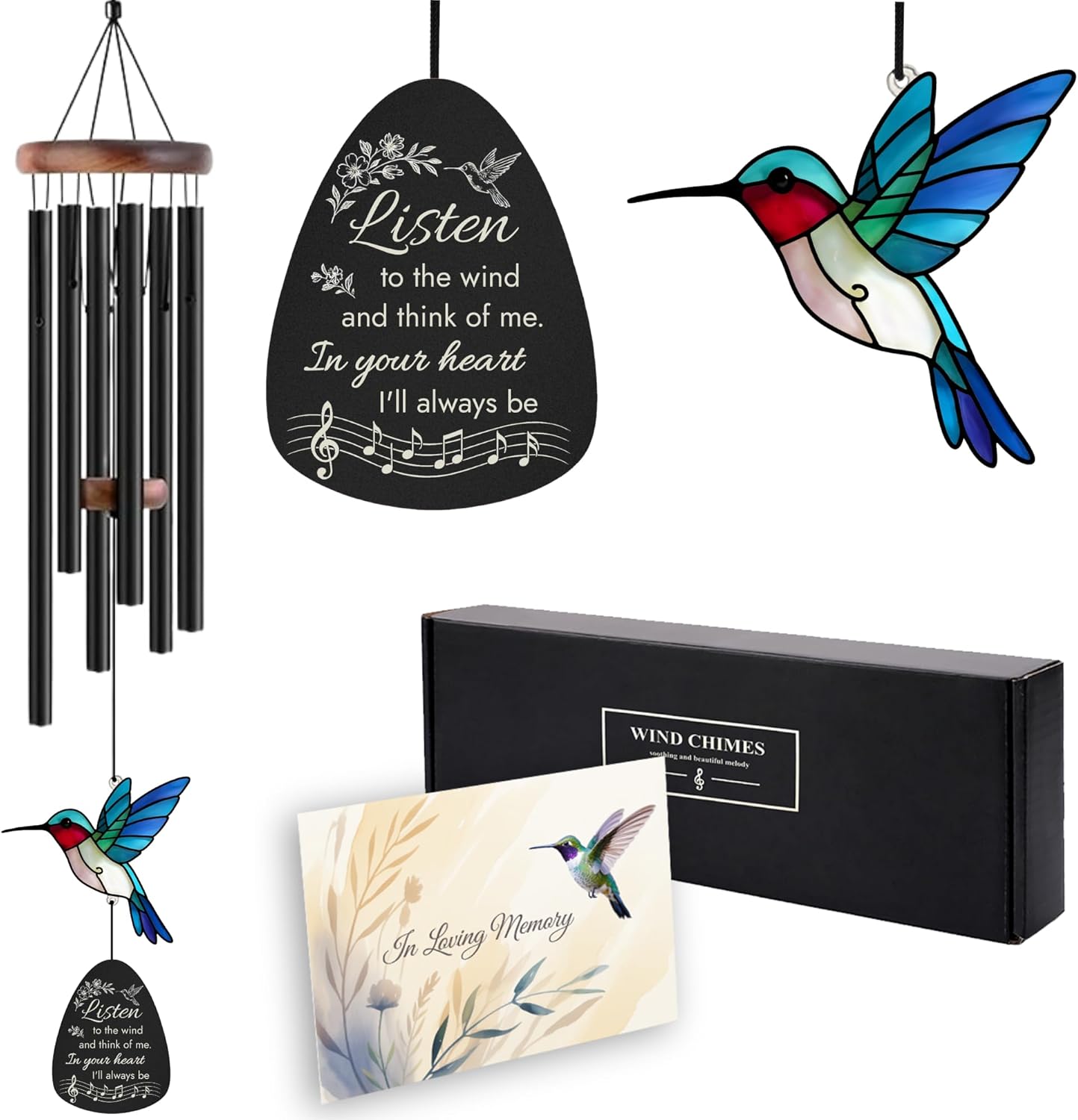 Sympathy Wind Chimes for Loss of Loved One, Memorial Gifts for Loss of Mother/Dad/Husband - Hummingbird Wind Chimes for Outside with Mute Option, in Memory of Loved One Gifts, Bereavement Wind Chimes