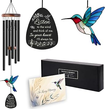 Sympathy Wind Chimes for Loss of Loved One, Memorial Gifts for Loss of Mother/Dad/Husband - Hummingbird Wind Chimes for Outside with Mute Option, in Memory of Loved One Gifts, Bereavement Wind Chimes