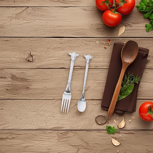 Miniatura 10 de Juego de 2 cucharas y tenedores de postre de acero inoxidable – Cuchara mezcladora plateada y tenedor para pastel para el hogar, comedor, fiestas y