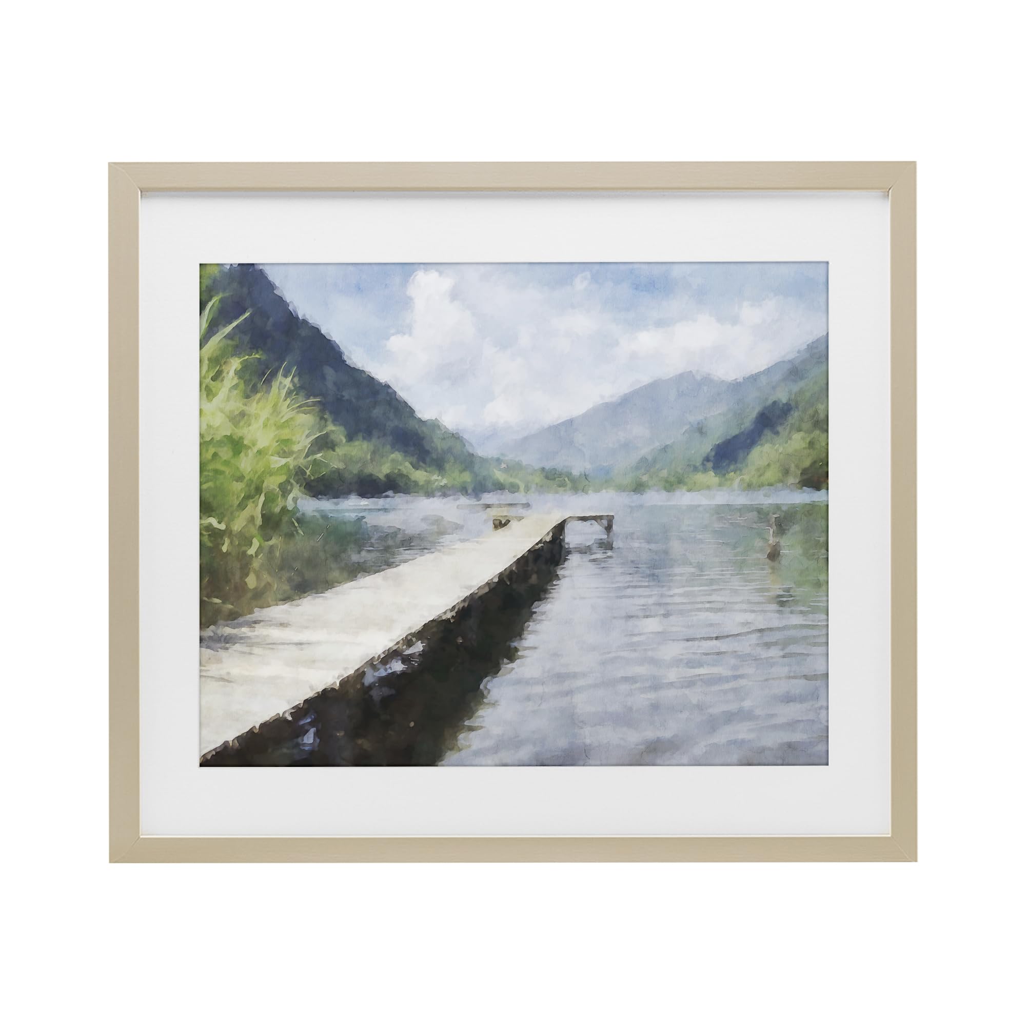 'Dappled Lake Dock'| Framed Print Under Glass