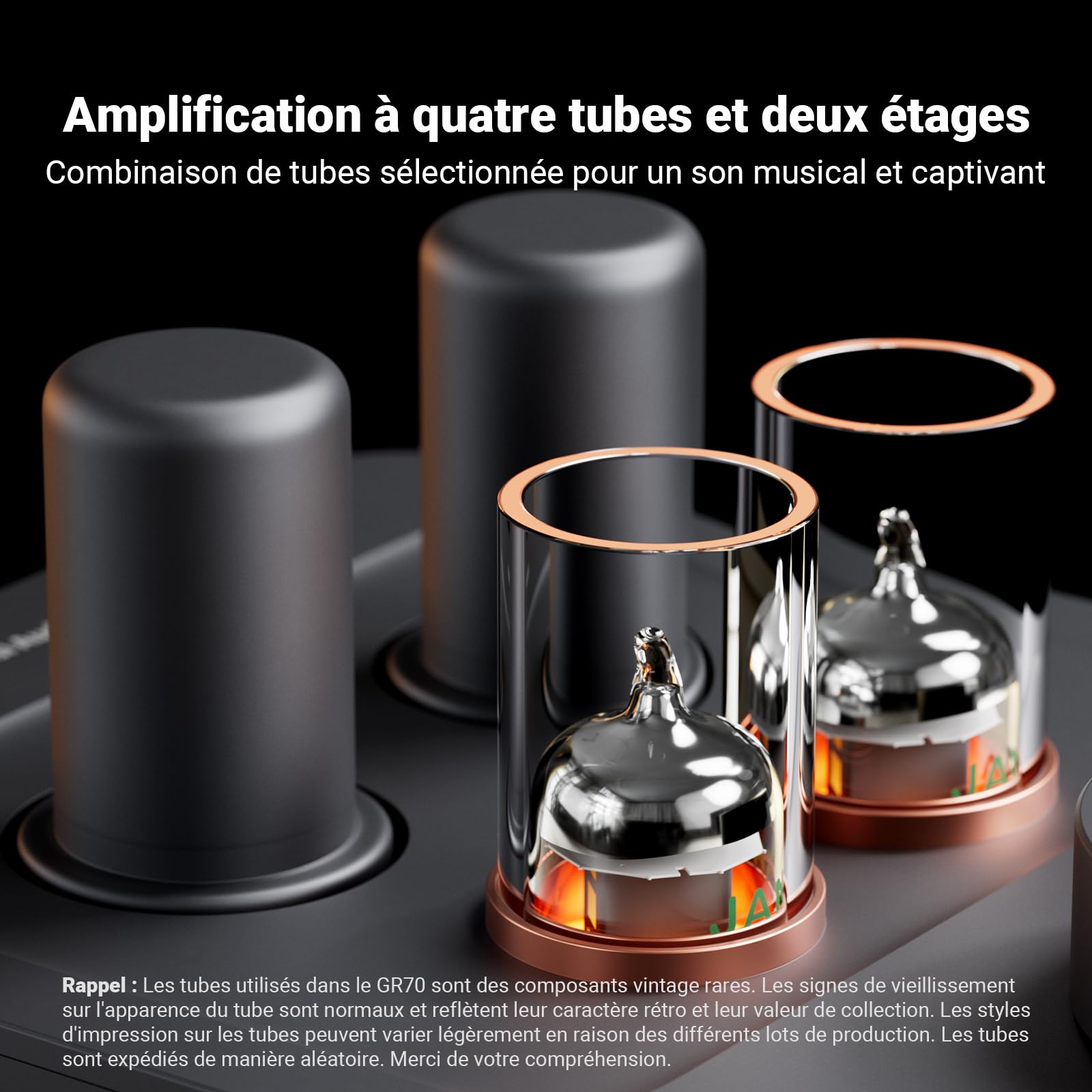 Fosi Audio GR70 Préampli Casque à Lampes, Amplificateur à Lampes Authentique avec Vide 5654W x 2 et 6AC7 x 2, Mini Préamplificateur HiFi pour Audio Domestique, Impédance de 16 à 300 ohms