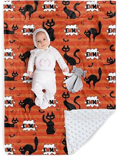 Miniatura 9 de Duckbe Manta de Halloween personalizada, diseños de dibujos animados con nombre personalizable, manta de franela de felpa suave con respaldo