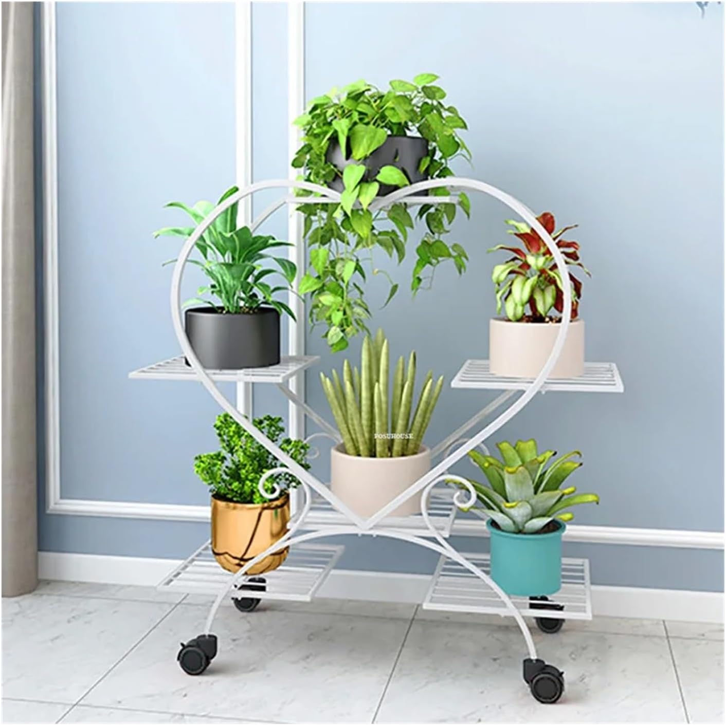 Flower pot stand Light Luxury Iron Indoor Plant Shelves Living Room Multi -layer Flowerpot Shelf Balcony Floor Stand for Flowers Mobile(Gold)