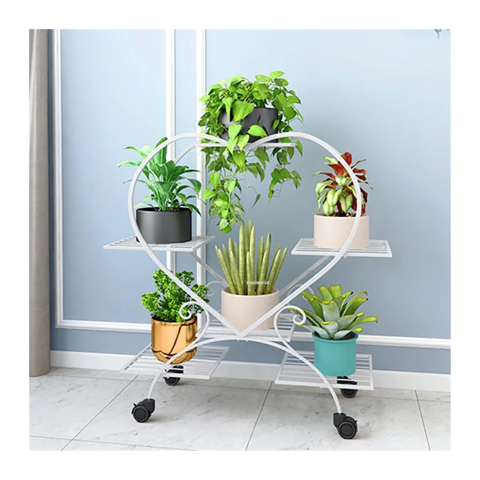 K5c7s3w9d6 White Plant Shelf Light Luxury Iron Indoor Plant Shelves Living Room Multi -Layer Flowerpot Shelf Balcony Floor Stand For Flowers Mobile For Patio(White)