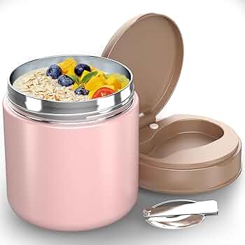 Insulated Food Jar for Kids - 15.2 Oz, Thermo for Hot Food, Soup Thermo, Insulated Food Container, Termos Para Comida Caliente, Width Mouth Stainless Steel Lunch Box with Spoon, Pink