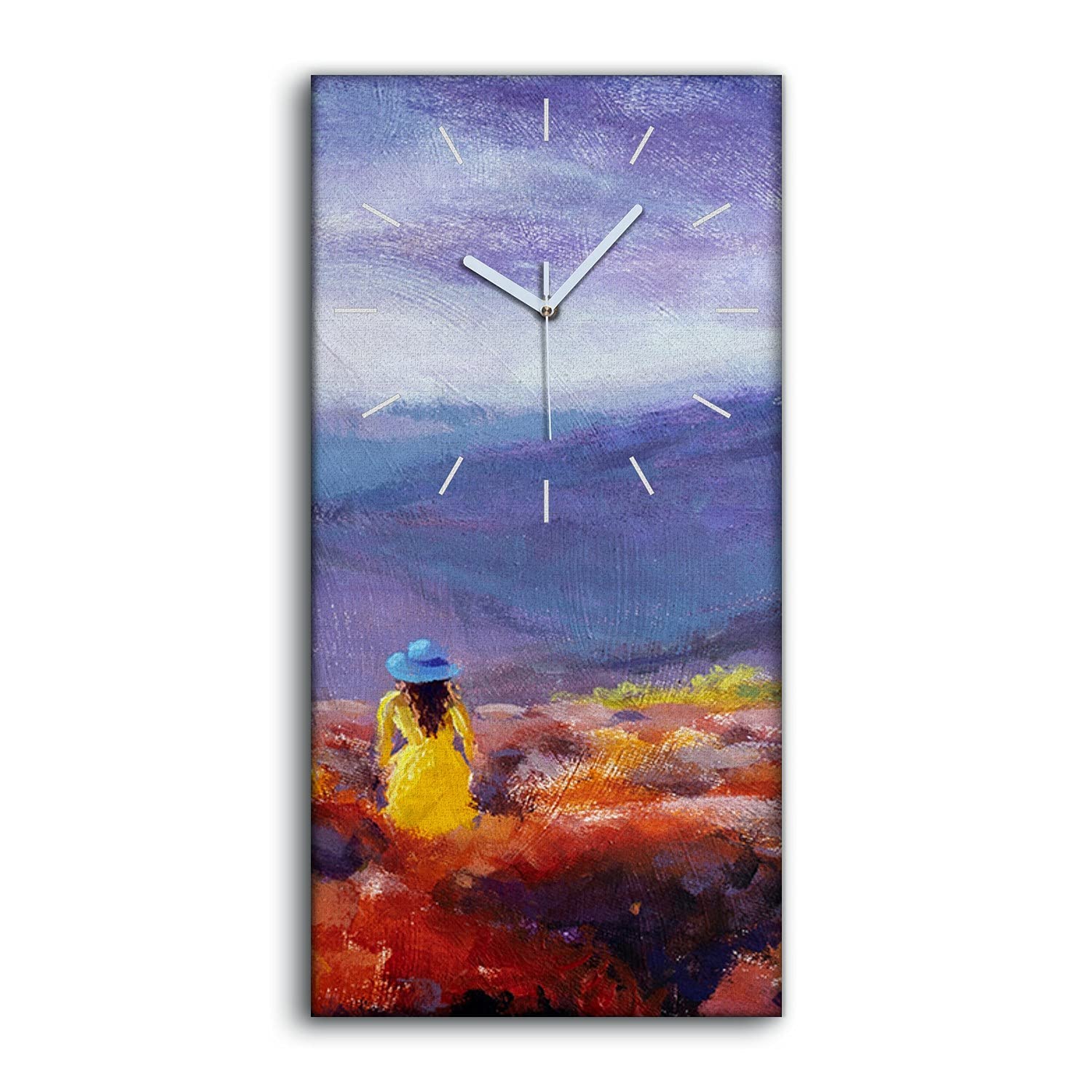 Horloge sur Toile art moderne paysage alpin 30x60cm avec aiguilles blanches