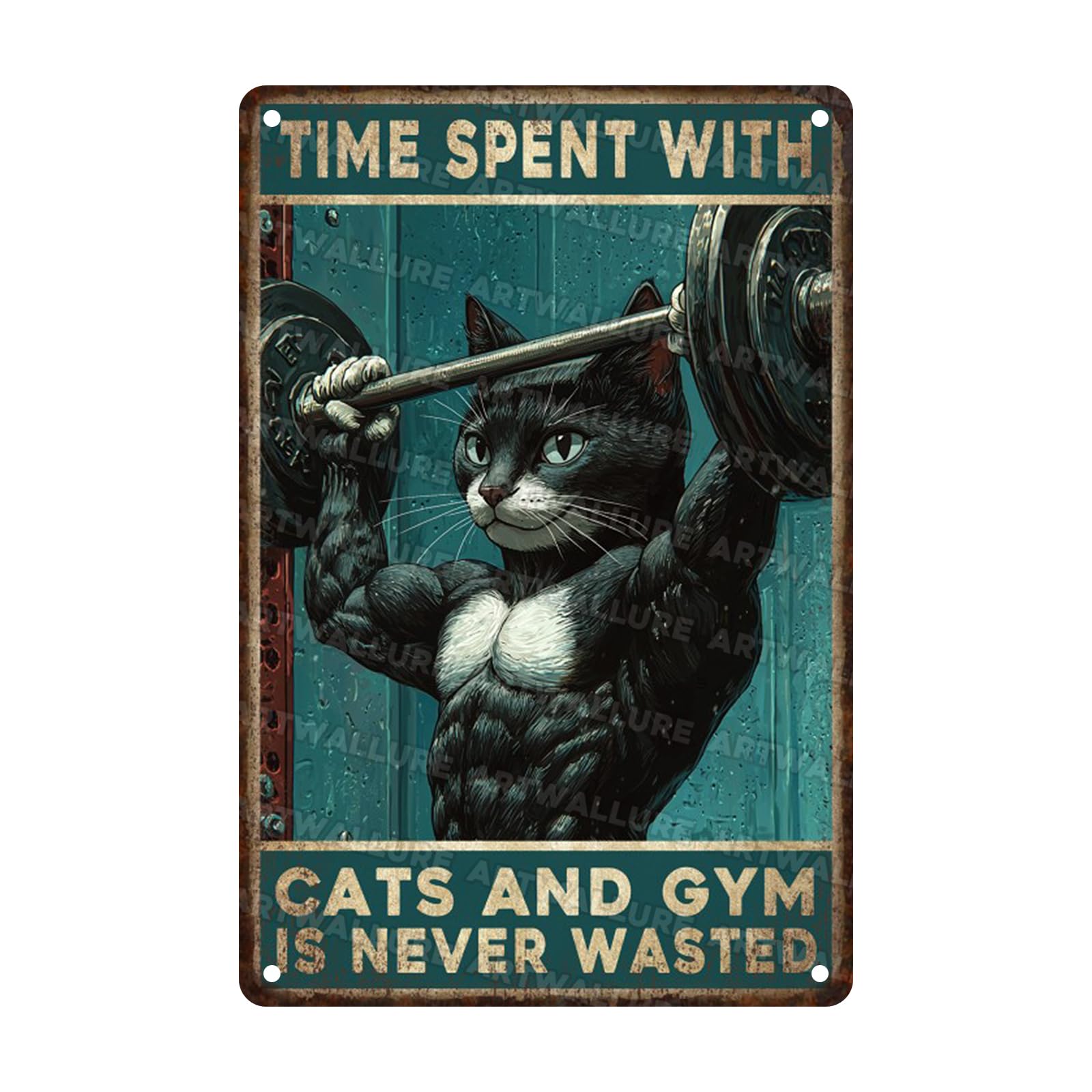 Anceky Metal Sign Retro Time Spent With Cats And Gym Is Never Wasted Tin Sign Vintage Wall Decor For Garage Home Living Room Kitchen Yard Bar 12×8 Inch