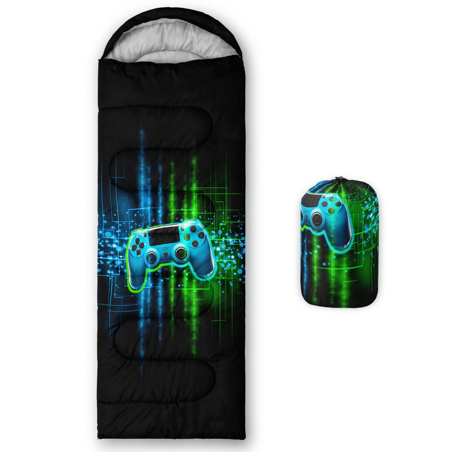 HOSIMA Sleeping Bags for Boys Girls Kids,Trendy Gamepad Printeded Lightweight Warm Portable Outdoor Indoor-Waterproof Cold Weather Resistant Sleeping Bag for Camping Hiking(Gamepad)