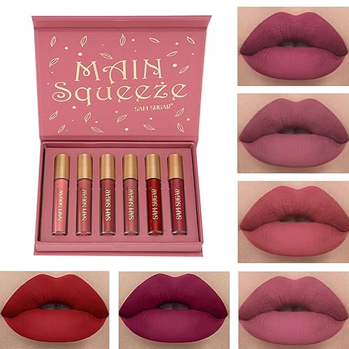 Juego de 6 lápices labiales líquidos mate eternos, de larga duración, impermeable, mate, kit de brillo labial nude de alta pigmentación, regalo de