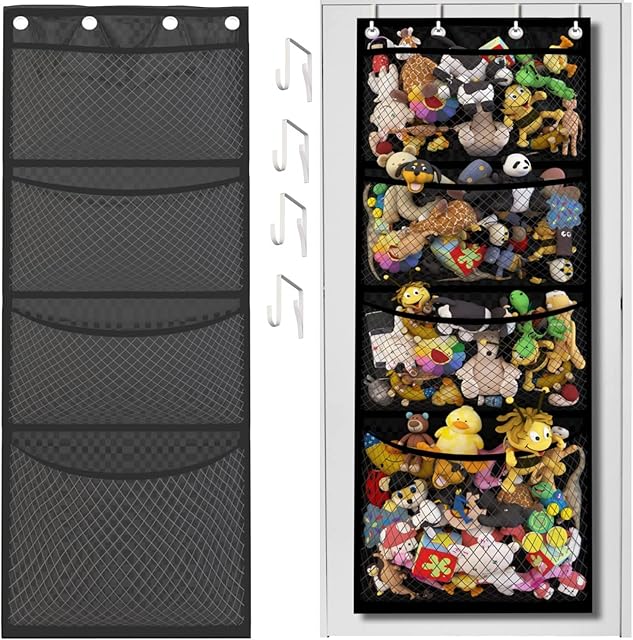 Storage for Stuffed Animals,Over Door Organizer for Stuffies, Baby Accessories, and Toy Plush Storage, Easy Installation with Breathable Grid Hanging Kids Toy Storage Organizer.