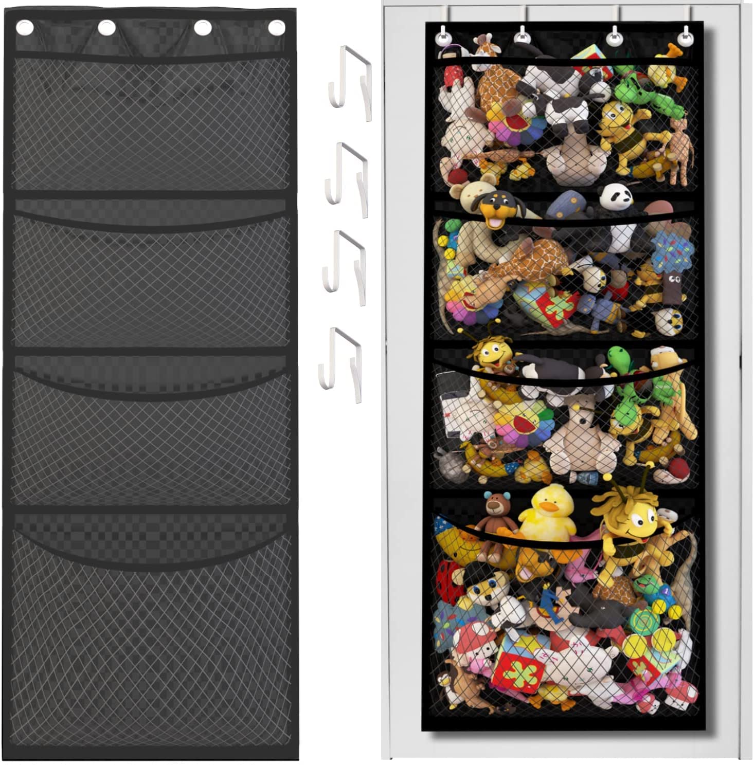 IDAHSOR Storage for Stuffed Animals,Over Door Organizer for Stuffies, Baby Accessories, and Toy Plush Storage, Easy Installation with Breathable Grid Hanging Kids Toy Storage Organizer.