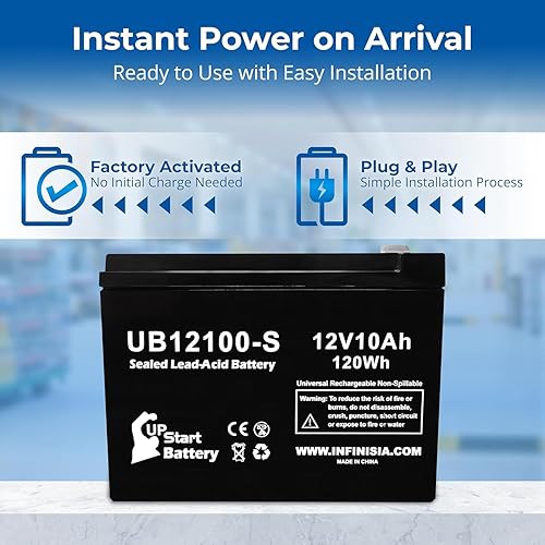 Miniatura 2 de Paquete de 2 baterías de repuesto de 12 V 10 Ah para batería Neuton CE5 – Batería de 24 V 10 AH UB12100-S para cortacéspedes Neuton, baterías
