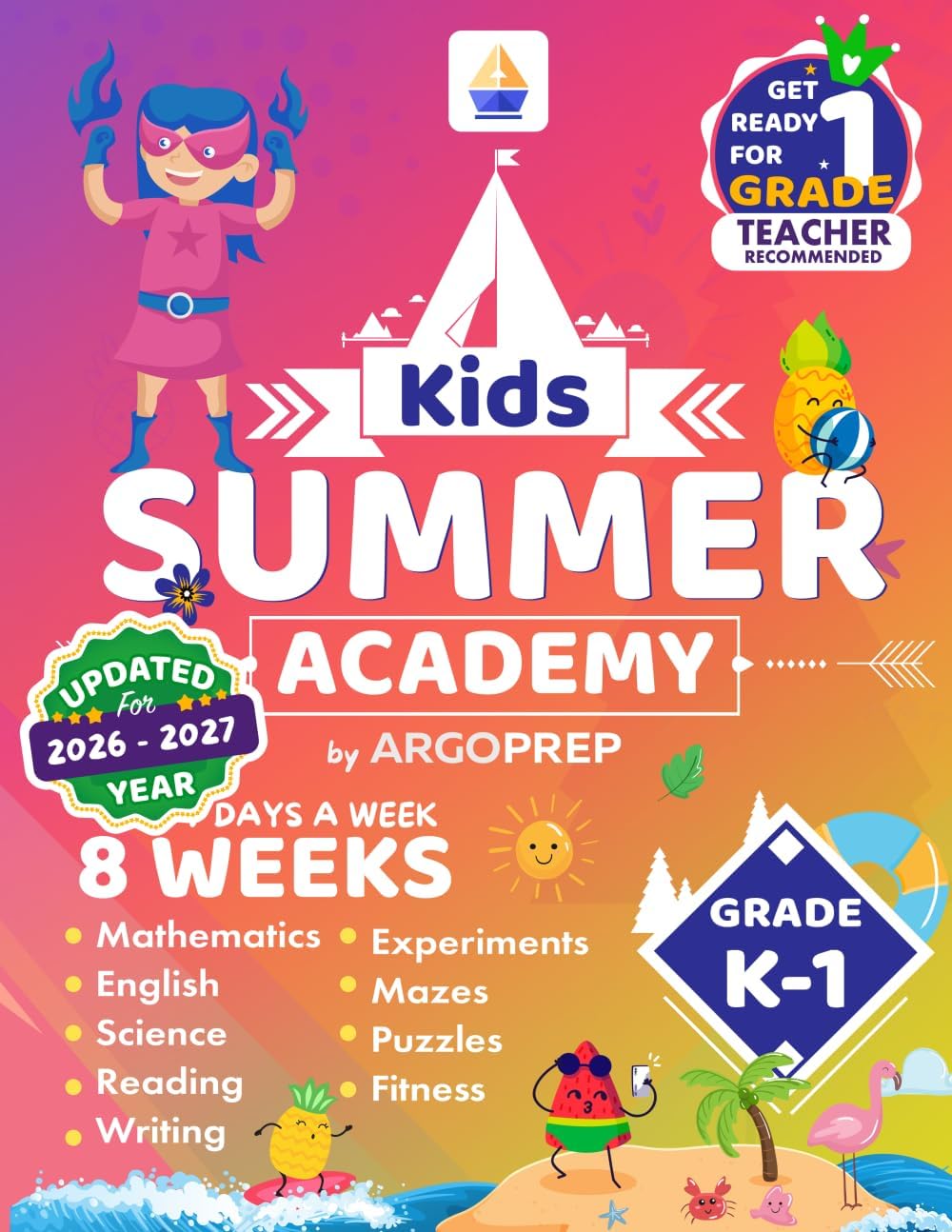 - Kids Summer Academy by ArgoPrep - Grades K-1: 8 Weeks of Math, Reading, Science, Logic, Fitness and Yoga | Online Access Included | Prevent Summer Learning Loss