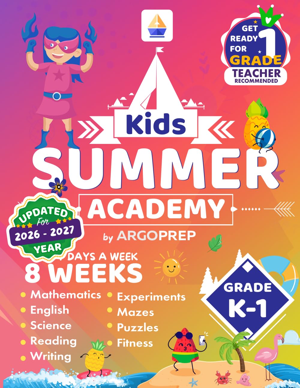 Kids Summer Academy by ArgoPrep - Grades K-1: 8 Weeks of Math, Reading, Science, Logic, Fitness and Yoga | Online Access Included | Prevent Summer Learning Loss