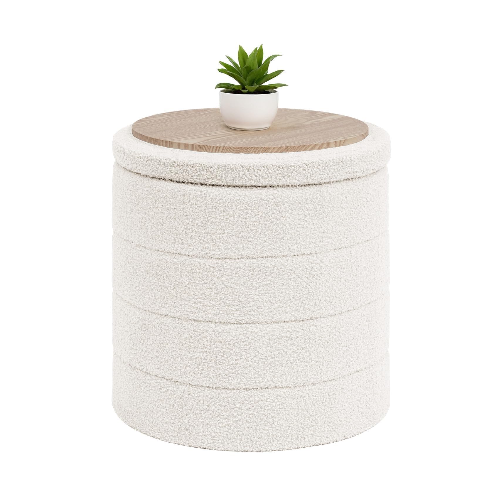 Bonlife Boucle Ottoman Storage, Foot Rest Stool Seat, Folding Footstool for Living Room, Sherpa Ottoman for Bedroom, Cream, 43x43x45 cm