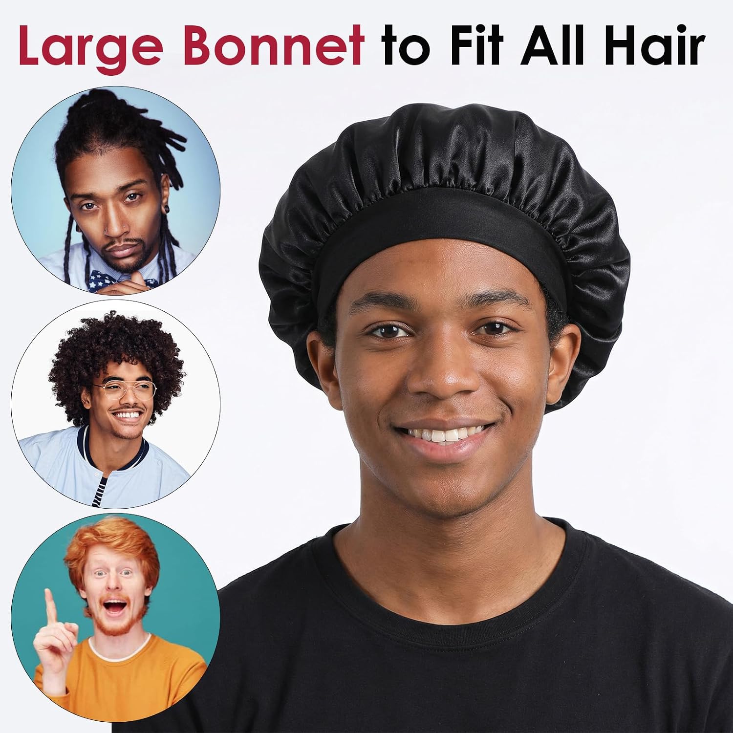 Silk Satin Bonnet for Men Women, Adjustable Double Layer Hair Bonnet Sleep Cap for Natural Curly Hair Braids Reduce Frizz Unisex