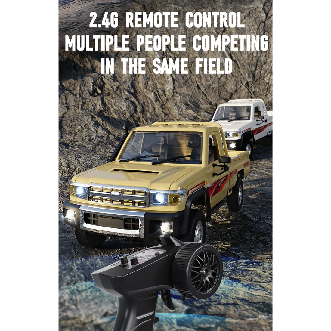 Pickup RC, skala 1/14, 2,4 g, w pełni proporcjonalna furgonetka RC z niezależnym zawieszeniem i regulowanymi ustawieniami przekładni, prezent dla dorosłych (wersja RTR/beżowa)
