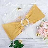 Vista 3 de LEBENGURU Bandas para silla de elastano doradas, 30 lazos elásticos de alta calidad con deslizadores para decoración de banquete de boda, fiesta