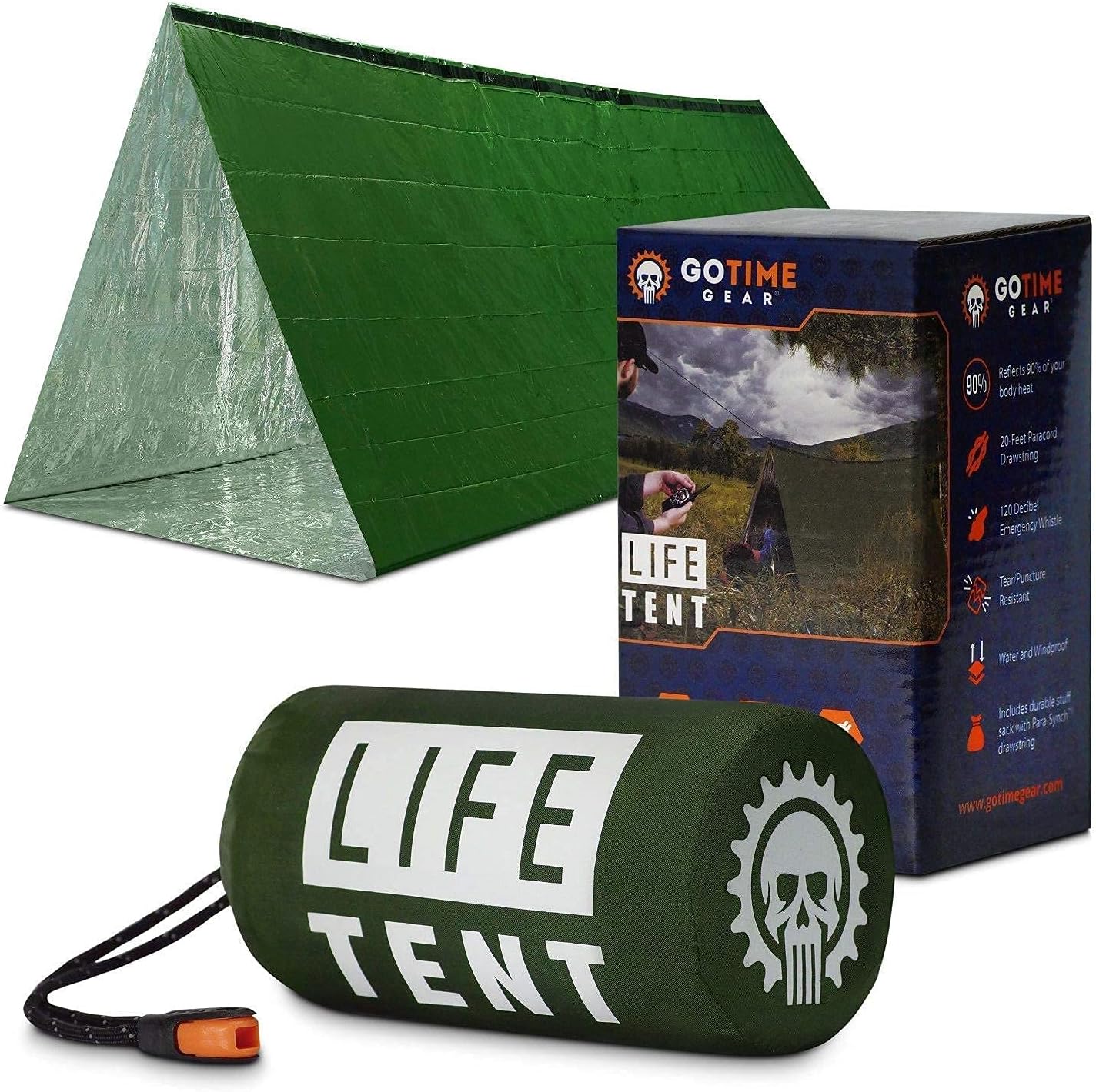 Go Time Gear - Life Bivy Emergency Sleeping Bag Thermal Bivvy and Life Tent Emergency Survival Shelter - Emergency Sleeping Bags and Survival Tent - Emergency Bag Bundle (Green) : Sports & Outdoors