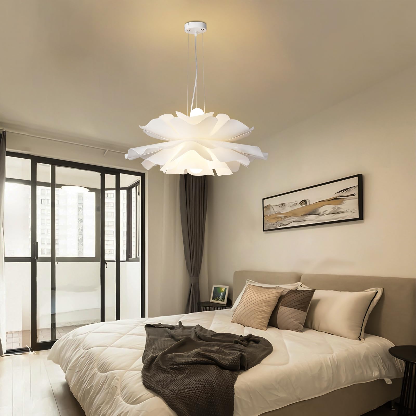 Lampada sospensione moderna in acrilico bianco Lampada a sospensione a fiori creativi Lampadario per camera da letto nordico Illuminazione a sospensione regolabile in altezza Lampada decorativ